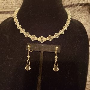 Vintage 1950s crystal beaded necklace and earrings